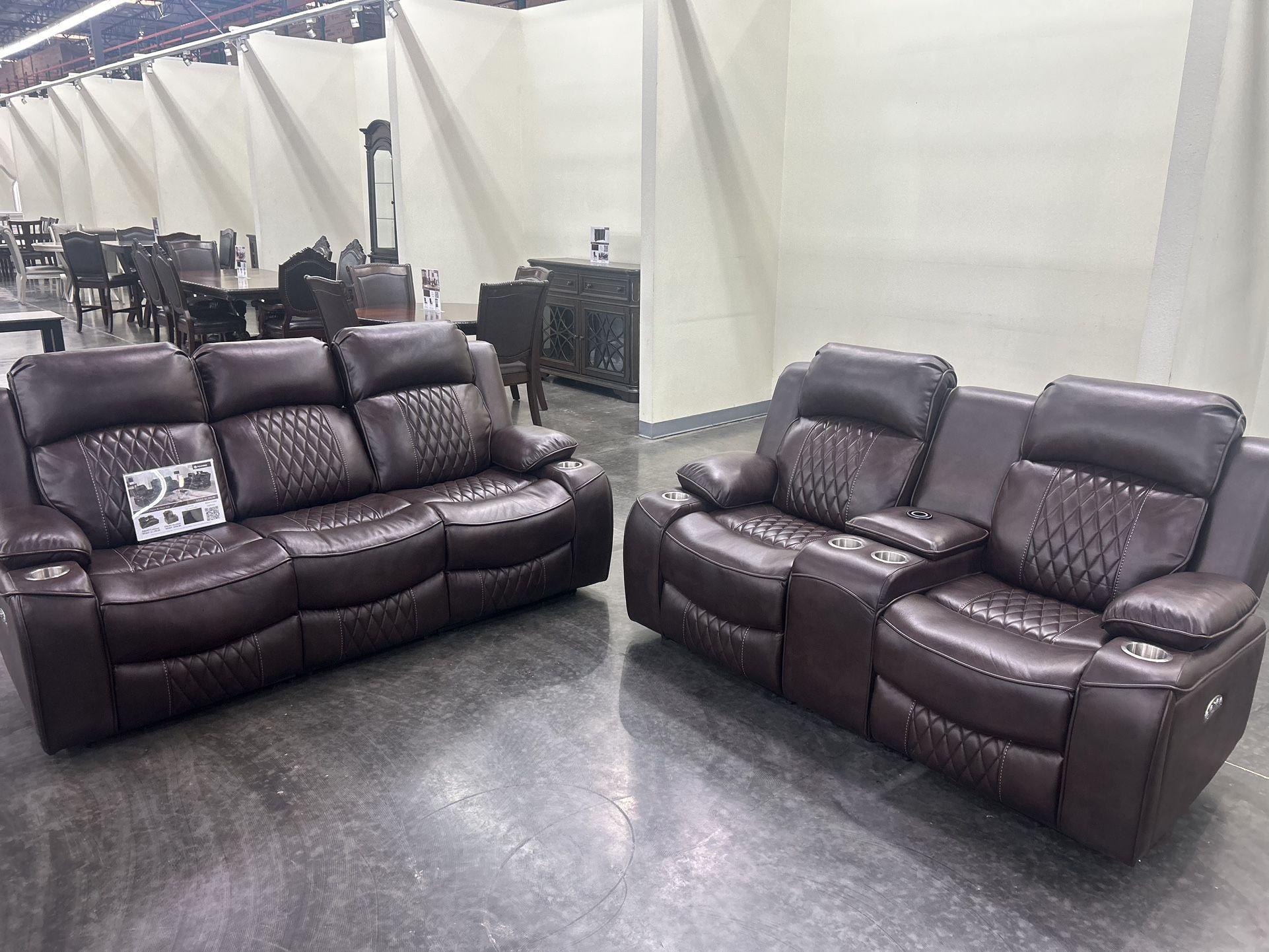 Brown Power Recliner Sofa And Love Seat Set 