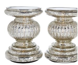 Set of 2 Lit Candle Holder Pedestals with Mirror Inserts by Valerie New
