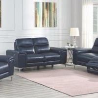 Brand New 2 Piece Ink Blue Leather Power Reclining Sofa and Love Seat Set