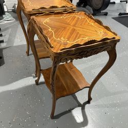 Antique French Provincial / Louis XV Style Inlaid Side Tables