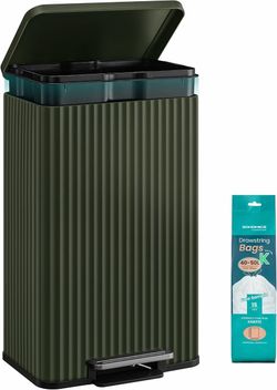 Trash Can, 13 Gallon (50 L) Garbage Can for Kitchen, with Lid, Pedal, and Removable Inner Bucket, Soft Close, Stainless Steel, 15 Trash Bags (Code K) 