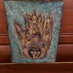 Vintage (?) Handmade Mixed Media Hamsa Hand: