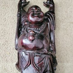 Vintage 18" Rosewood Laughing Buddha 