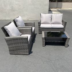 (New) $295 Outdoor 4 Piece Wicker Rattan Funiture Set (Sofa, 2 Chair, Table)