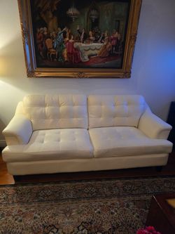 White Leather Tufted Sofa