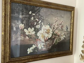 Large Framed Floral Print, About 33”x24