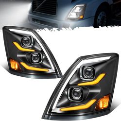 LED Headlights Assembly Compatible with VNL VN 2004-2017, DOT Approved with Start Animation High/Low Beam Sequential Turn Signal DRL Marker Lights, IP