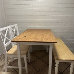 Wood Dining Table Set with Bench & Chairs