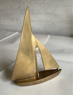 Vintage MCM Solid Brass Sailboat Figurine