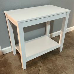 (NEW) White Wood Side Table with Bottom Shelf