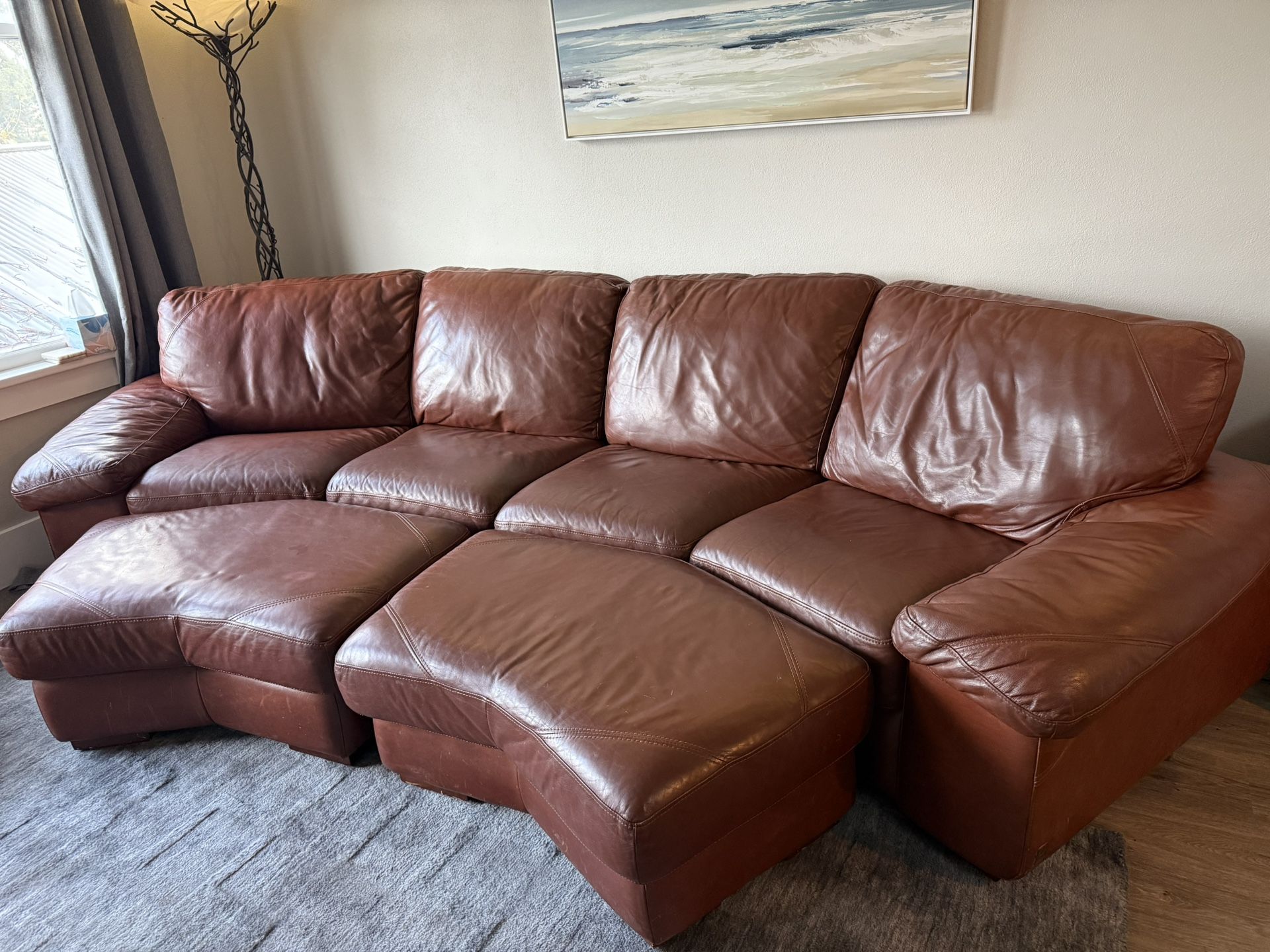 Leather Couch With Ottomans