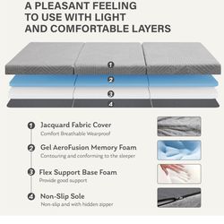 Tri-Fold Memory Foam Mattress, 4 inch Single Folding Mattress with Collapsible and Washable Cover, Travel and Guest Mat, 75"×25"×4", Grey 