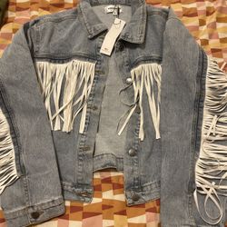 Denim Jacket with Fringe size large 