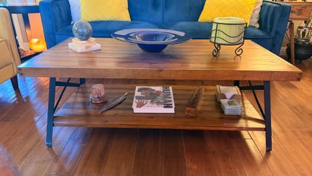 Rustic Wood Coffee Table with Shelf — 48 x 24 x 18 — Great Condition
