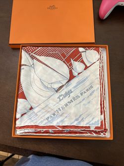 HERMES Scarf  " Tuiga " Silk 100% red Multicolor Made in France