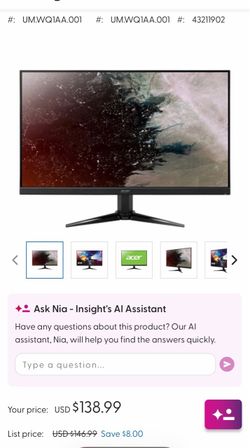Acer Nitro 21.5" Gaming Monitor (75Hz, 1080p Full HD)