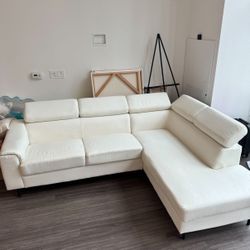 Custom L-Shaped White Leather Sectional Couch