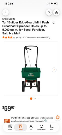Scott’s Turf Builder EdgeGuard Mini Push • Broadcast Spreader Holds up to 5,000 sq. ft. for Seed, Fertilizer, Salt, Ice Melt