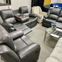 New In The Box 📦 Grey Leather Recliner Sofa Set 3pc - Delivery Available 