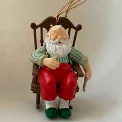 Vintage 1994 High Progress Santa Sleeping in Rocking Chair Christmas Ornament 3”