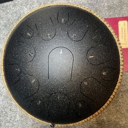 Steel Tongue Drum - 15 Notes Steel Drum - 14 Inch Handpan Drum Instrument with Music Book,Tongue Drums Instrument Mallets and Carry Bag, D Major Black