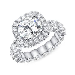 14K Round Cut Natural Diamond Halo Engagement Eternity Ring. (GIA Certified)
