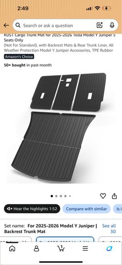 Tesla Model Y Juniper Cargo Trunk Mat Set