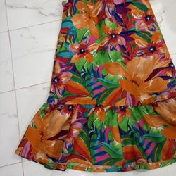 Bright Floral Ruffle Hem Women's Skirt - Orange & Green