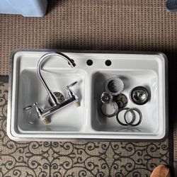 VTG 1990’ Double Porcelain Enamel Coated Metal Kitchen Sink L. Gray