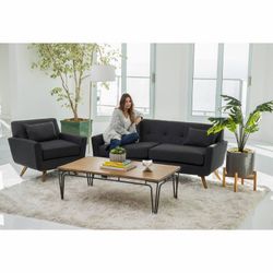 Abbyson Bradley 3-Piece Grey Fabric Sofa Set – Sofa & 2 Accent Chairs
