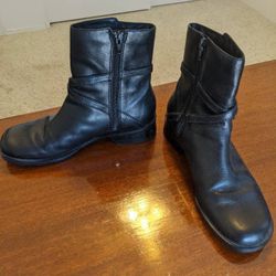 Clarks Leather Boots, Black, Size 8