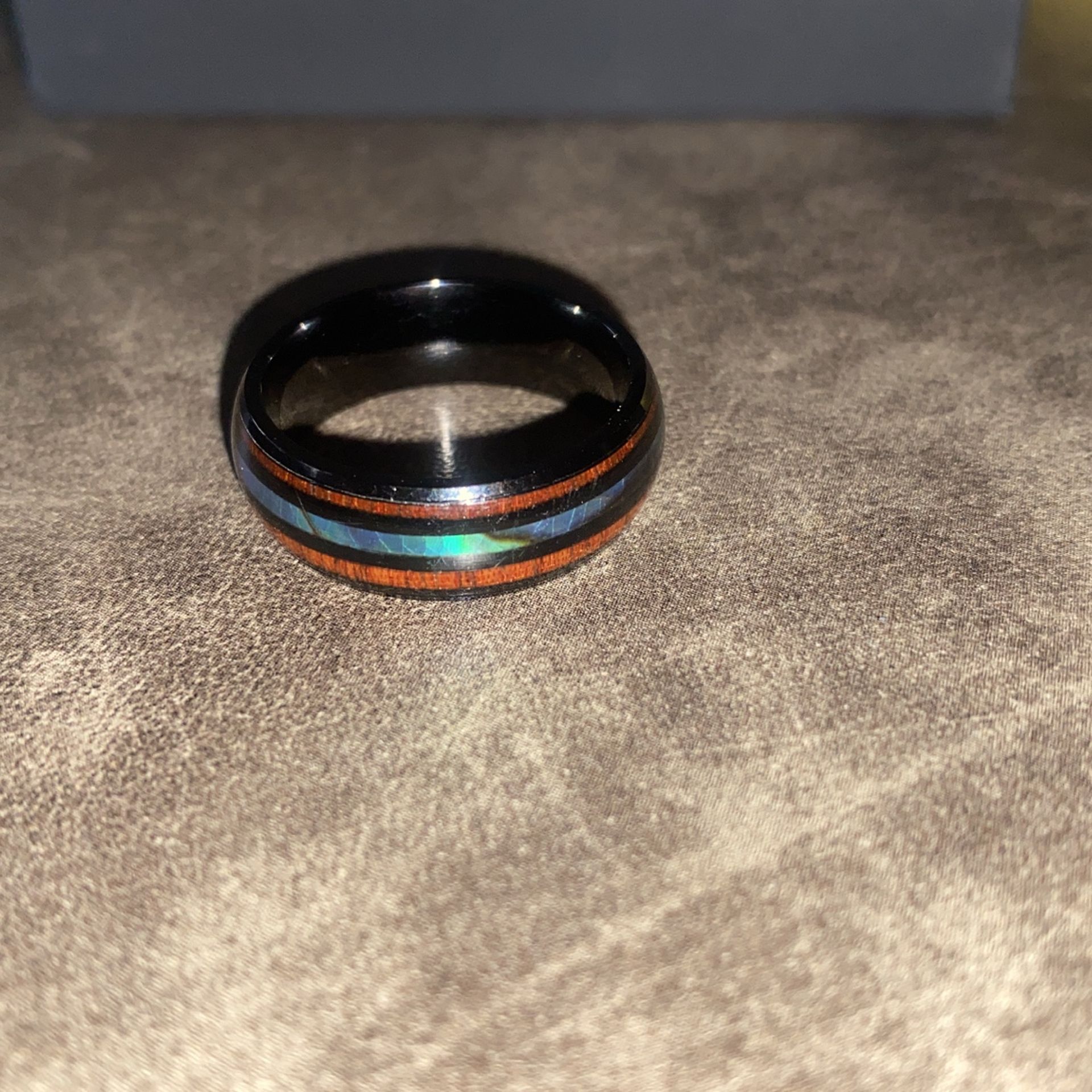 Black Tungsten Wood Abalone Ring