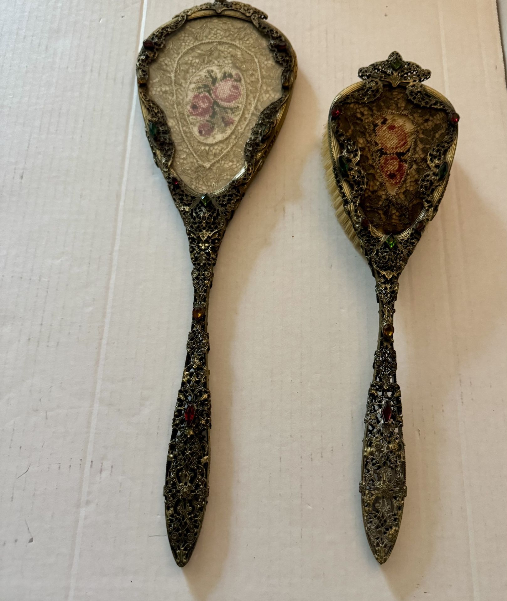 Beautiful Antique Mirror & Brush 