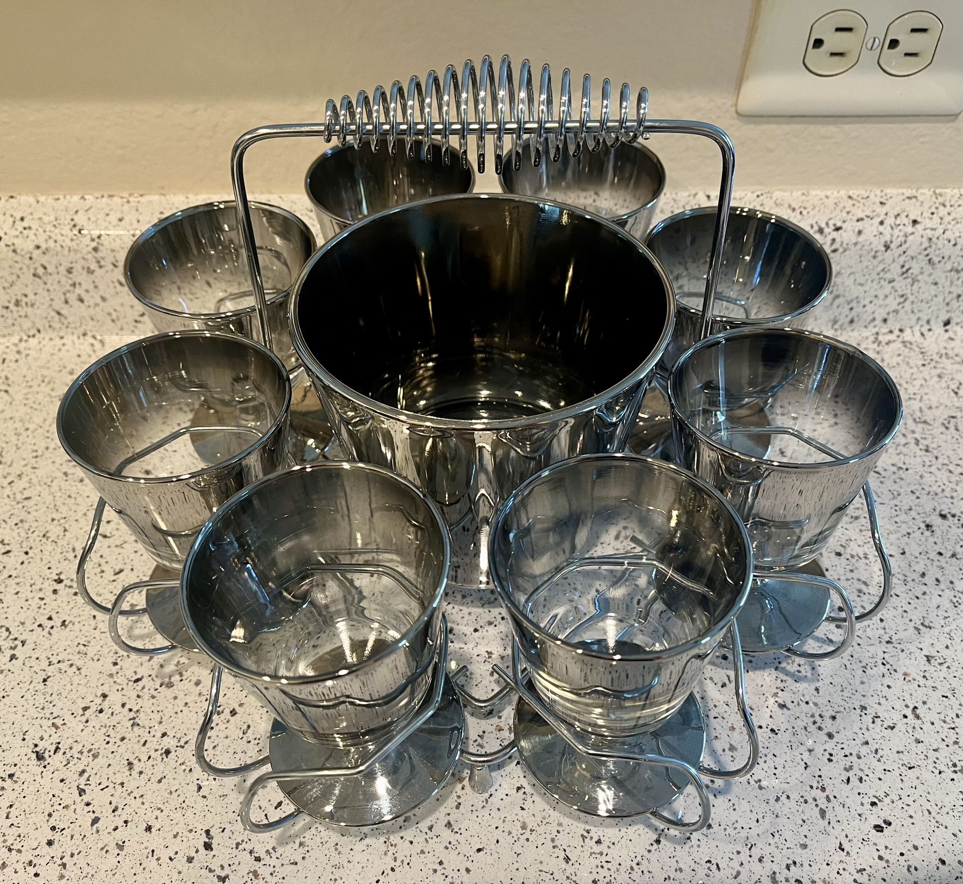 Vintage Silver Fade Stemmed Glasses, Ice Bucket & Caddy