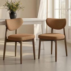 Wooden Dining Chairs Set of 4 Upholstered Kitchen Chairs Solid Wood Legs, Ergonomic Curved Backrest, Built-in Handle, Mid Century Modern, for Kitchen