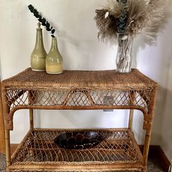 MCM Vintage Rattan & Wicker Side Table
