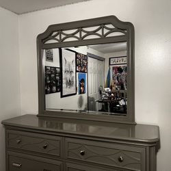 Slightly Used Gray Dresser With Huge Mirror 