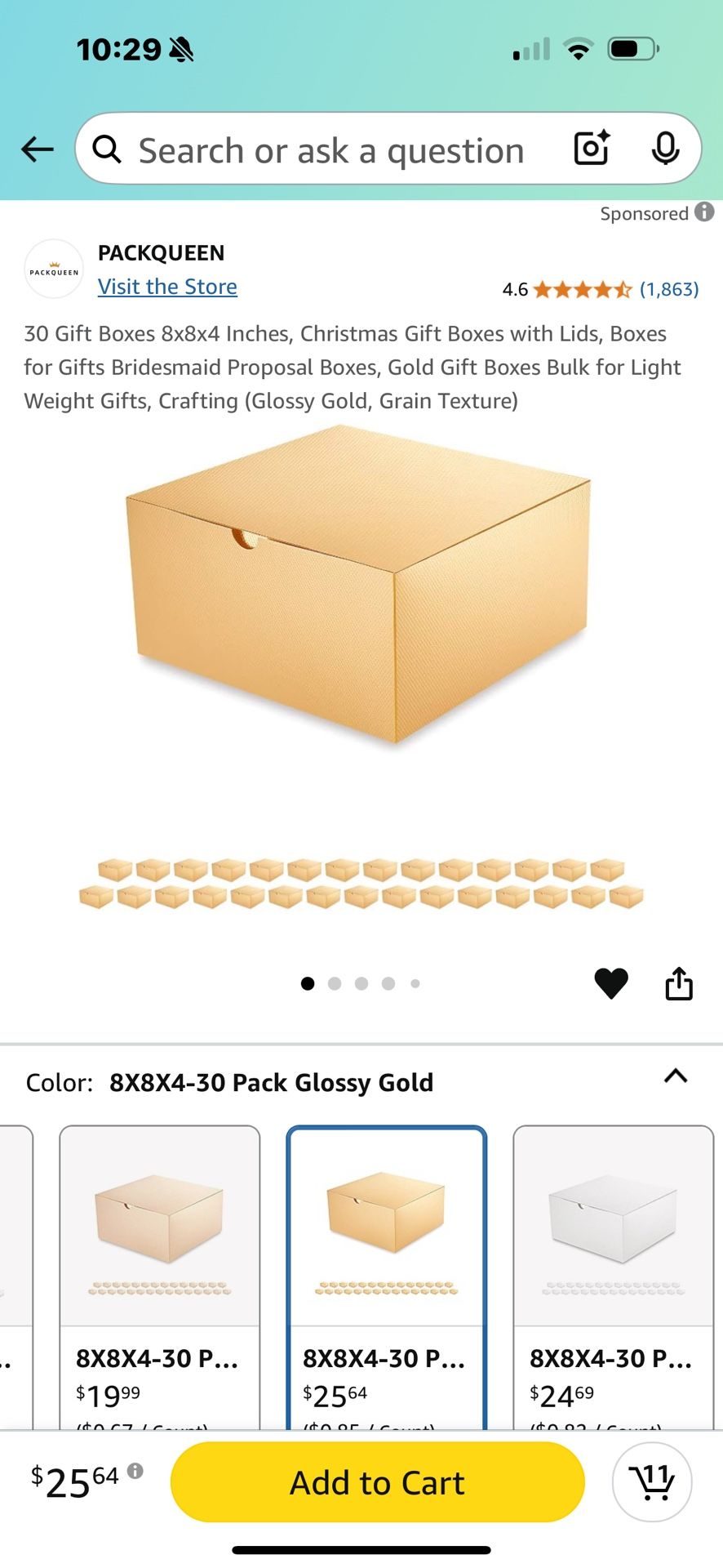 Gift Boxes - 30 Pack - Gold Embossed 8x8x4