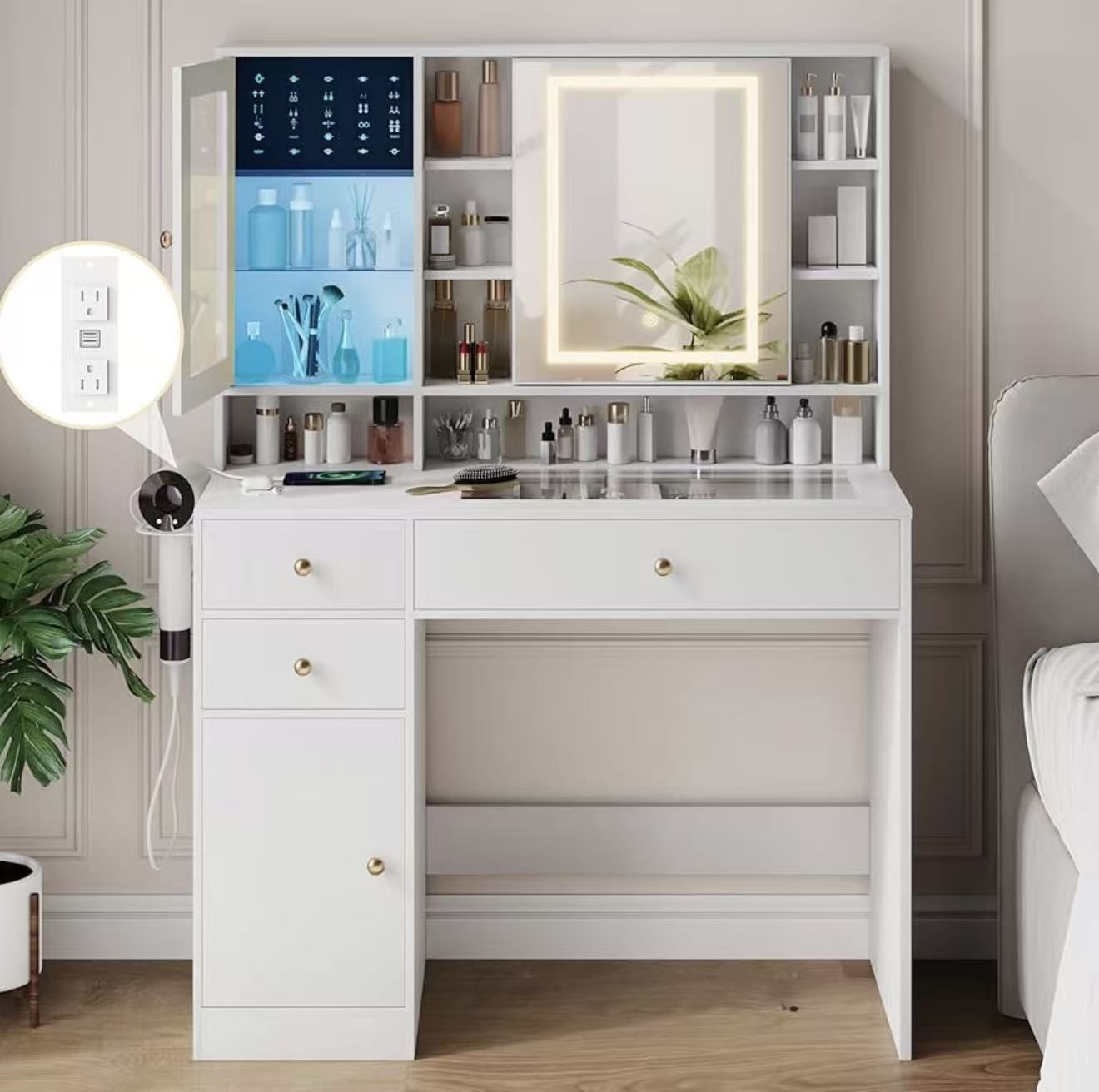 Makeup Vanity Desk with Mirror and Lights,