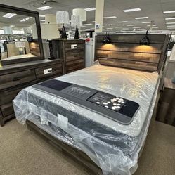 NEW 4pc Rustic Modern Bedroom Set  Built in Lights! Color Options $10 DOWN 