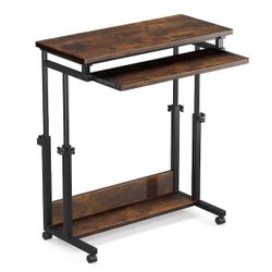 31.5 in. Rectangular Brown Engineered Wood Standing Desk With Height Adjustable Laptop Table
