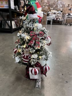 ❤️$15❤️ Mini Christmas Tree, 24 Inch/2 FT Lighted Tabletop Artificial Xmas Tree with Music Box, Reindeer Tag and Decor Ball, DIY Small Tree with LED f