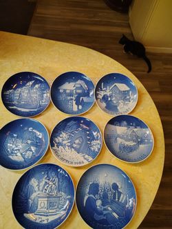 B & G Blue Christmas Plates 8 In Total