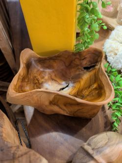 Hand-Carved Teak Root Wood Bowl