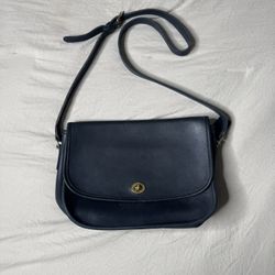 Vintage Coach City Bag 9790  Black Leather  Flap Crossbody Handbag