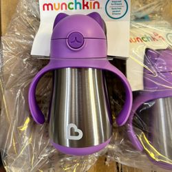 Munchkin Toddler Sippy Cup with Straw Cup, 8 Ounce, Stainless Steel, Blue, Purple ,Birthday Gift Christmas Gift 