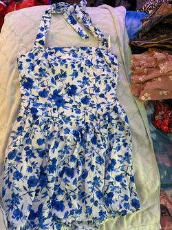 Jessica Simpson Blue Floral Halter Romper Size XL White Cobalt