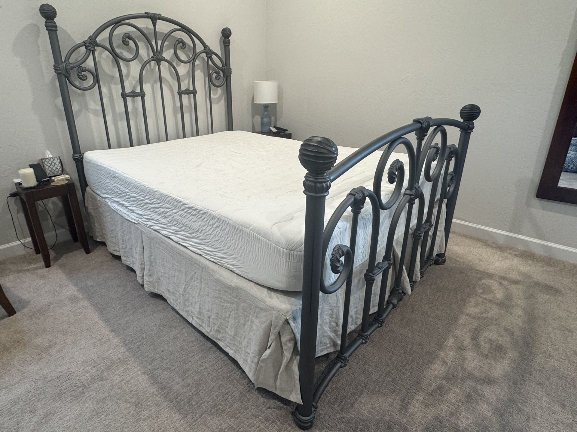Queen Bed With Tempurpedic Mattress & Box Springs With Beautiful Header & Footer