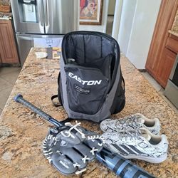 Baseball Bag, Bat, Glove And Cleats For Youth Boys 