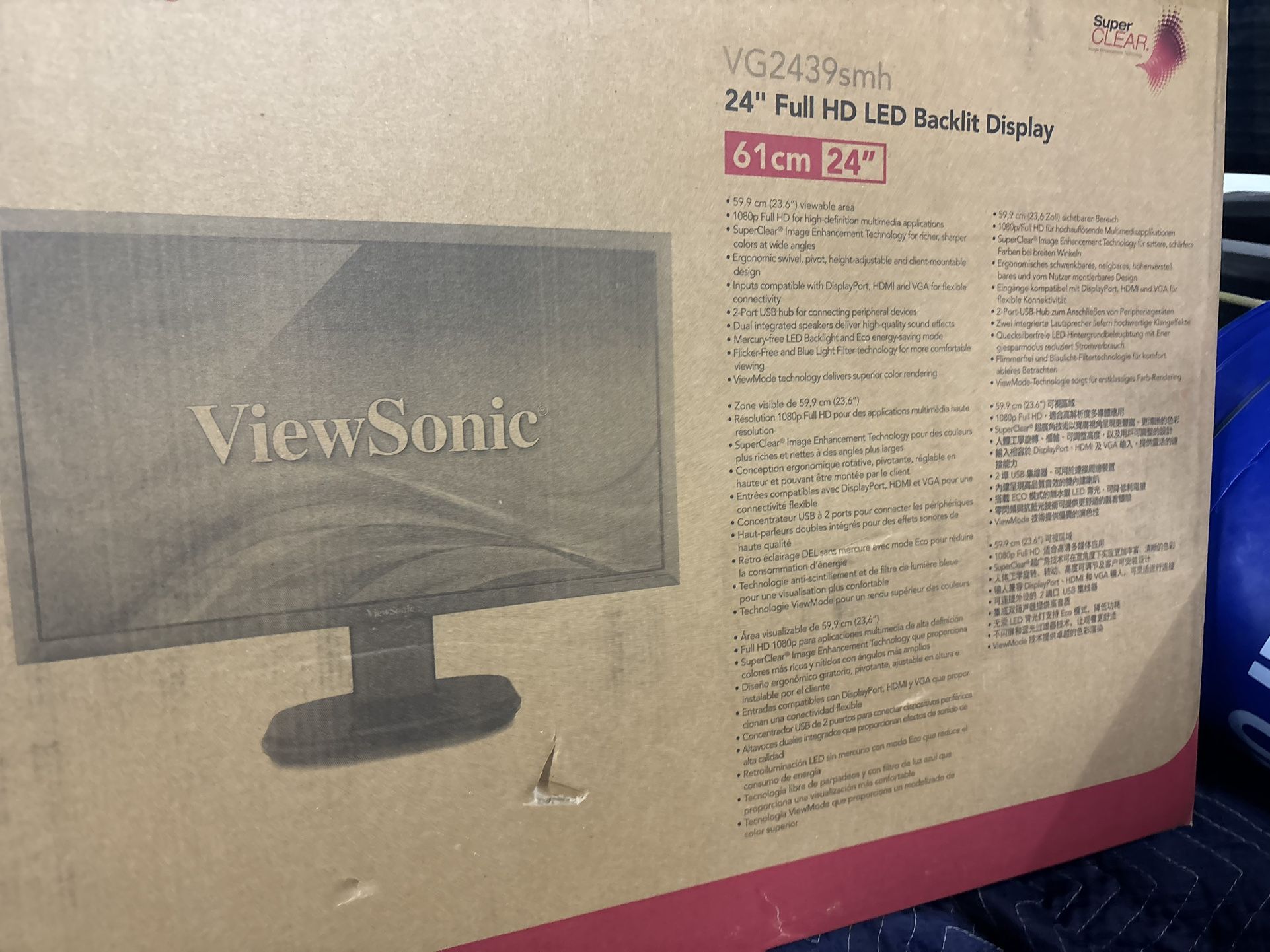 ViewSonic VG2439SMH 24” Full HD Ergonomic LED Monitor New in Box